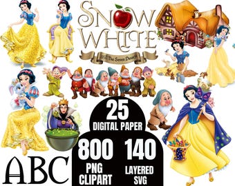 Snow White Clipart Bundle: PNG, SVG, Digital Paper (Digital Download)