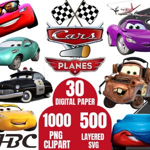 Lightning McQueen PNG SVG Bundle: Cars Clipart, Digital Paper (Digital Download)