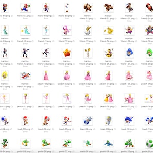 Pu&ograve; includere: Una collezione di 64 immagini digitali colorate con personaggi della serie di videogiochi Super Mario. Le immagini includono Mario, Luigi, Peach, Toad, Yoshi e Donkey Kong.