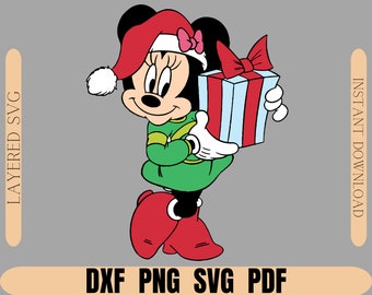 Christmas Santa Minnie Mouse set, Layered Svg for cricut silhouette etc, Christmas Minnie png clipart, dxf svg pdf for party