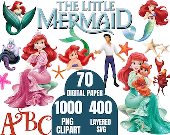 Little Mermaid Clipart Bundle: Ariel Princess PNG SVG (Digital)