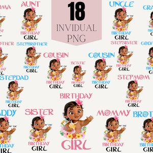 Baby Moana Geburtstags-Shirt, Baby Moana, Geburtstagskind, Mama und Papa des Geburtstagskindes, Png Clipart zum Ausdrucken