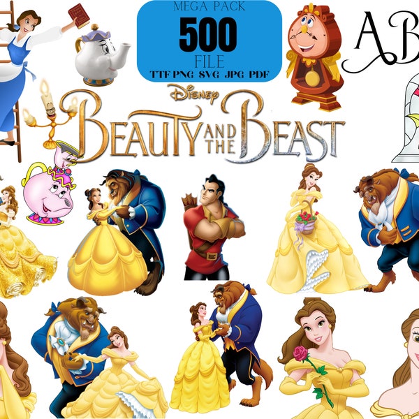 Belle Clipart Png, Belle Svg, Beauty beast svg, Princess Clipart, Princess Png, beauty and the beast, Princess Party, Font cake topper party