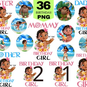 Moana Geburtstag Png Clipart Bundle Mama des Geburtstagskindes Daddy Bruder Schwester des Geburtstagskindes Cake Topper Cupcake Topper png