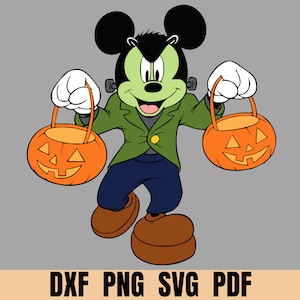 Halloween Mickey Mouse with two Pumpkin Clipart Set, Mickey Layered Svg for cricut silhouette etc, Halloween Mickey png dxf svg for party