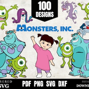 Monsters inc set, Monster Png Clipart Bundle, Monsters Layered SVG, James Mike Boo Png, Dxf Pdf-Datei, Digitaler Download