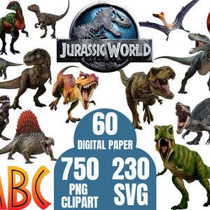 Jurassic Dinosaur Clipart Bundle, Dinosaur SVG PNG, Jurassic Paper T Rex png, Great for Dinosaur birthday, shirts, Party Printables