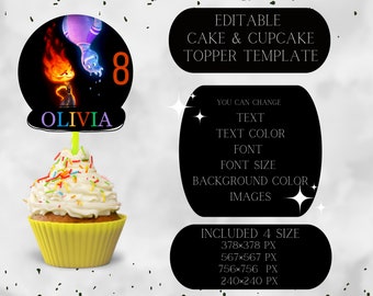 Elemental editable cake and cupcake topper template,Printable and Customizable for a Memorable Celebration,Editable elemental Birthday Party