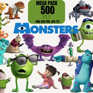 Monsters Inc Clipart Set, Png Bundle, SVG schneiden Dateien für Cricut etc Programm, Digital Download Mike und James svg, Topper Schriftart otf ttf