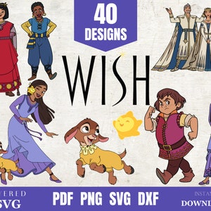Wunsch Clipart-Set, Wunsch Film Png-Bundle, Wunsch Layered SVG-Schnittdateien für Cricut usw Programm, Asha Queen King, Wunsch Dxf Pdf-Datei