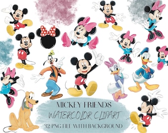 Mickey y sus amigos png, descargar Mickey Mouse, Minnie Mouse, Goofy Pluto, Daisy Duck, Donald Duck png clipart acuarela clipart paquete conjunto