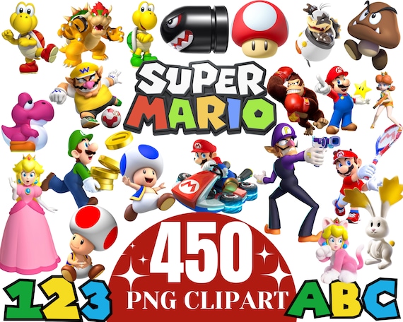 Super Mario PNG Clipart Bundle: 450+ Images (Digital Download), Mario PNG Clipart, Super Mario png, Princess Peach png Clipart, Luigi png