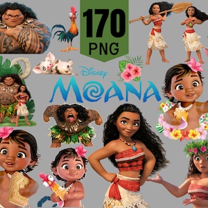 Paquete de imágenes prediseñadas de Moana en formato PNG. Adorno para tarta de bebé Moana. Logotipo y personajes en formato PNG. Póster de Moana en formato PNG. Descarga digital en alta calidad 300 dpi.