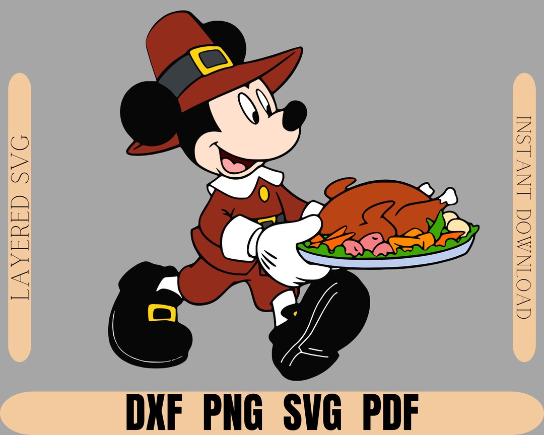 Mickey Mouse Thanksgiving Clipart Layered SVG, DXF, PDF (digital