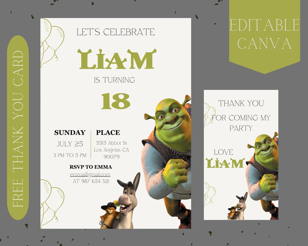 Shrek Editable Birthday Invitation Template for Party Free Etsy Australia Shrek Editable Birthday Invitation Template for Party Free Etsy Australia