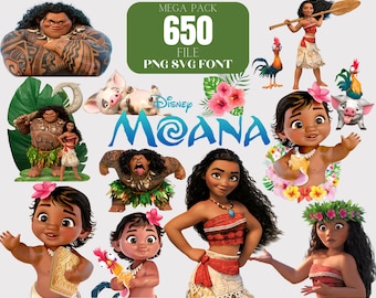 Bundle svg Moana, Moana Clipart, png Moana, svg Moana, police Moana, anniversaire Moana, clipart princesse, bébé moana png, bébé moana svg