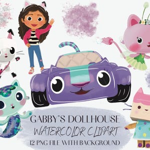 Gabby&#39;s Dollhouse Watercolor Clipart: 12 PNG Graphics (Digital Download
