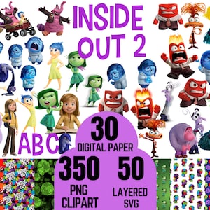 Imágenes prediseñadas PNG de Inside Out 2, SVG de Inside Out, papel digital de Inside Out 2, ira, alegría, tristeza, disgusto, miedo, ansiedad, PNG, SVG, fuente de Inside Out, letra.