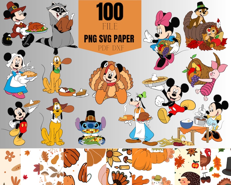 Mickey and Friends Thanksgiving Clipart Bundle Thanksgiving - Etsy
