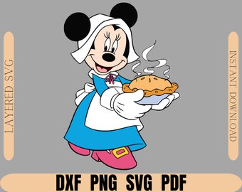 Minnie Mouse with food Thanksgiving clipart - Minnie Layered Svg cut file for cricut silhouette thanksgiving  png dxf svg pdf for party