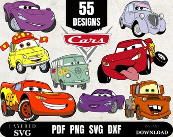 Cars Movie png clipart, Cars Movie Layered Svg, Lightning Mcqueen Png Svg, Dxf Pdf File, Mater Doc Hudson, Instant Digital Download