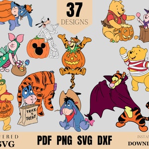 Paquete de imágenes prediseñadas de concepto de halloween de winnie the pooh - Piglet Christopher Layered Svg - Halloween Svg Cut Files para cricut Silhouette, etc.
