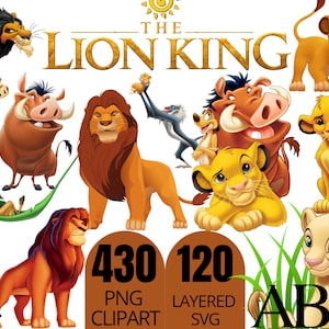 Clipart numérique Le Roi Lion, Le Roi Lion PNG, téléchargement numérique SVG, 550 fichiers de haute qualité, image imprimable incroyablement mignonne Simba et Pumbaa