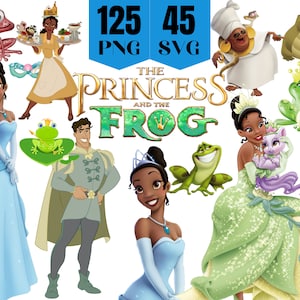 Prinses en de kikker Svg Png, prinses Tiana Svg-bestand knippen voor cricut enz, prinses Tiana Png-clipart, Tiana verjaardag babyshower