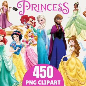 Bundle de clipart princesse png, clipart png anna elsa, clipart belle png, clipart png tiana, png raiponce, sirène jasmin moana cendrillon