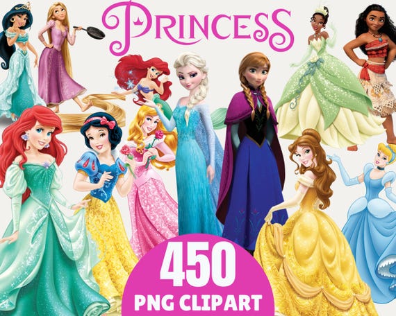 Princess PNG Cliparts Bundle, Princesses PNG Cartoon Sublimation Cliparts, all Princesses Birthday Themed Clip Bundle PNG Collection belle