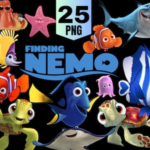 Findet Nemo Png Clipart Bundle Digital Download Nemo Geburtstag Shirt Cake Topper Marlin Darla Brucre Crush Gill Dory Squirt Coral Mr.Ray png