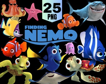 Finding Nemo Png Clipart Bundle Digital Download Nemo birthday shirt cake topper Marlin Darla Bruce Crush Gill Dory Squirt Coral Mr.Ray png