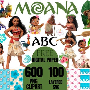 Bundle svg Moana, Moana Clipart, png Moana, svg Moana, police Moana, anniversaire Moana, clipart princesse, bébé moana png, papier svg bébé moana