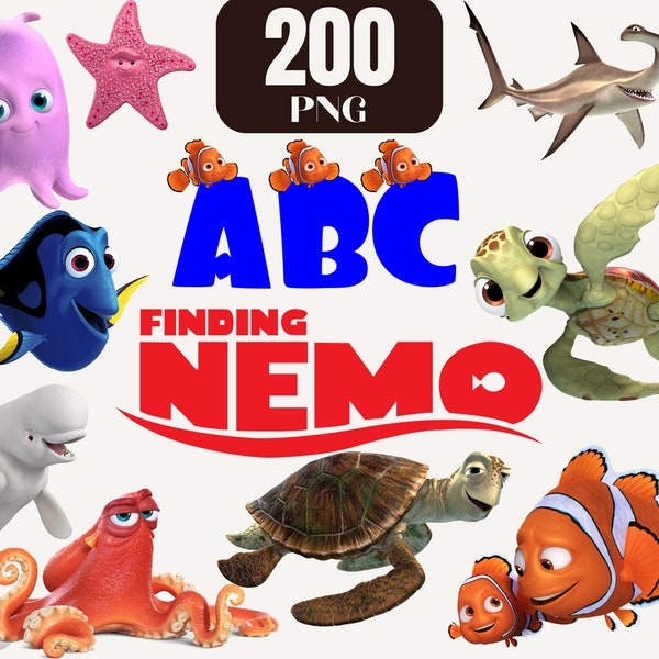 Finding Nemo Png Clipart Bundle Digital Download Nemo Dory cake topper Marlin Darla Bruce Crush Gill Dory Squirt Coral Mr.Ray png