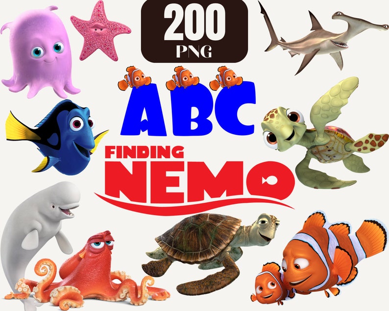 Finding Nemo Png Clipart Bundle Digital Download Nemo Dory cake topper Marlin Darla Bruce Crush Gill Dory Squirt Coral Mr.Ray png image 1