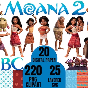 Moana 2 Clipart, Moana 2 PNG, Moana 2 Layered Svg, alfabeto Moana2, número de letras, papel digital Moana 2, aniversário Moana 2 para impressão