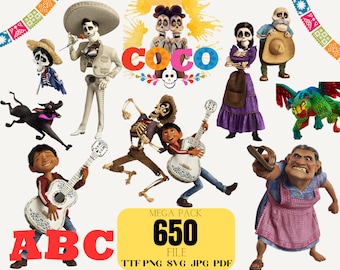 Mega Pack de imágenes prediseñadas de Coco: Imprimibles de cumpleaños y adornos para tartas (Descarga digital)