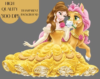 Beauty and the beast png clipart, Belle with horse png clipart, Princess png clipart, Princess sublimation, belle printable png