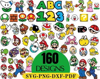 Mario Clipart Bundle: alfabeto, file di taglio SVG (download digitale)
