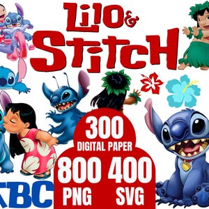 Lilo e Stitch Clipart Bundle, Lilo e Stitch em camadas SVG, Lilo e Stitch Digital Paper, Lilo e Stitch alfabeto png svg