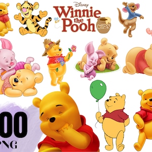Winnie l’ourson png clipart bundle, Baby Winnie Baby shower png, Téléchargement numérique, Invitation à une fête, numéro de lettre topper