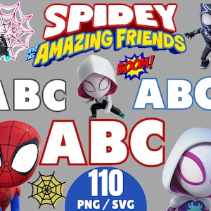 Spidey Alphabet, Spidey and his Amazing Friends Alphabet and Numbers, Spider Gwen Letters, Spidey Clipart, Spidey PNG, Spidey Alphabet