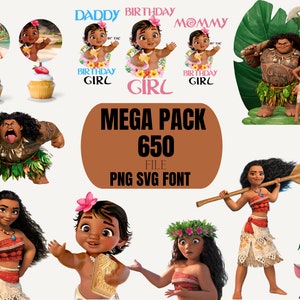 Moana Clipart Bundle: Birthday PNG, SVG Cut File, Font (Digital Download)