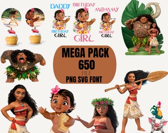 Moana Clipart Bundle: Birthday PNG, SVG Cut File, Font (Digital Download)