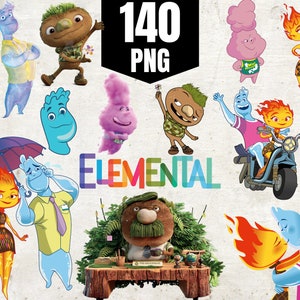 Elemental Clipart, elementarne logo png, Elemental Birthday, przyjęcie z topperem na tort, pakiet elementarny, elementarne postacie png, Filmy png