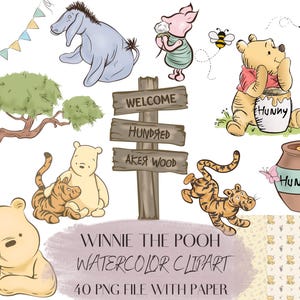 Winnie the Pooh Watercolor Clipart: Digital Paper Pack (PNG, 300 DPI), winnie the pooh png watercolor, watercolor winnie the pooh png