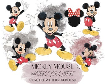 Mickey Mouse Watercolor Clipart: PNG Graphics (Digital Download)