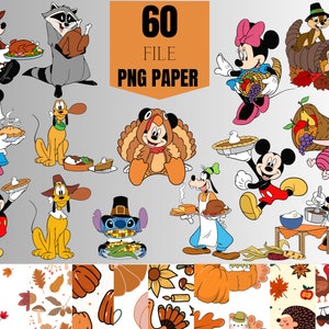 Paquete Mickey Thanksgiving Clip Art, Mickey Thanksgiving PNG, Papel digital Descarga instantánea digital de alta calidad
