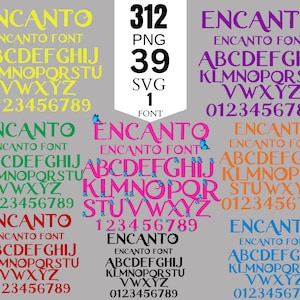 Encanto Alphabet Font SVG PNG: Numbers & Logo (Digital Download)