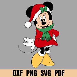 Set di Babbo Natale Minnie Mouse di Natale, Svg a strati per silhouette cricut ecc., clipart png di Minnie di Natale, dxf svg pdf per la festa